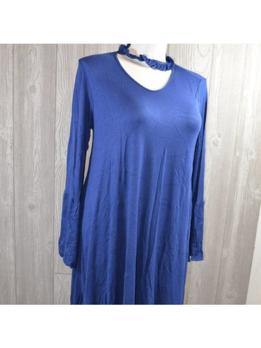 NWT Moral Fiber Womens Blue Stretch Ruffle Neck Bell Sleeve Dress PLUS SIZE 3X